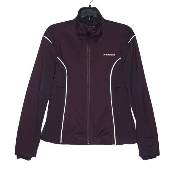Brooks Shelter Technology Jacket Small Full Zip Burgundy Purple Running Cycling - Picture 1 of 11